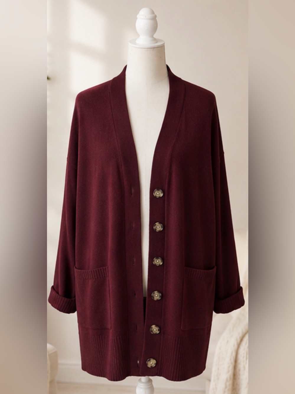 LOFT Burgundy Button Front Grandpa Cardigan Sweater XL NWT
